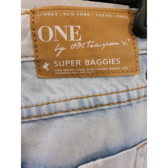 One Teaspoon Super Baggies Low Waist Tapered Light Wash Distressed Size 25 - Picture 3 of 5